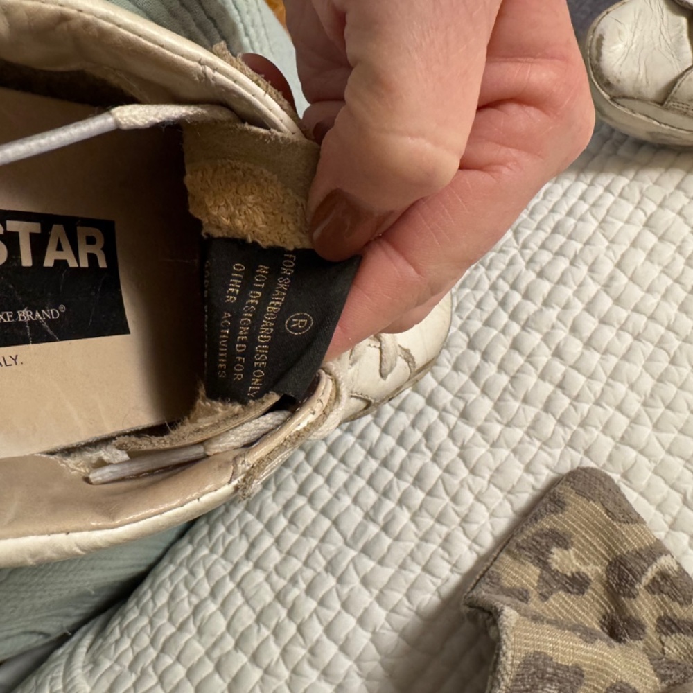 Golden Goose White Leather Sneakers with Black Glitter Star and Heel - Picture 11 of 12